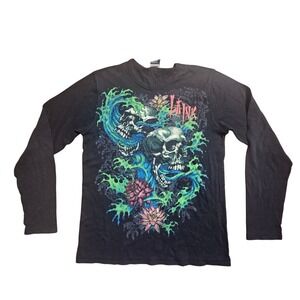LA Ink Skulls Lotus Flower Graphic Thermal Shirt Mens M Cotton Grunge Y2K Goth